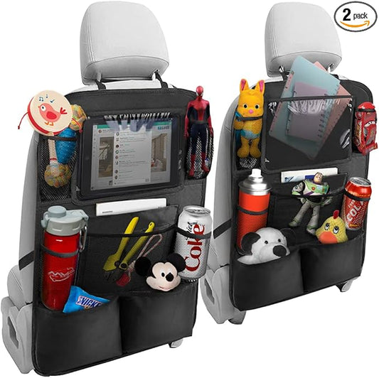 Hanemia Black Oxford Fabric Car Backseat Storage Caddy, 25 x 19 Inches, 9 Compartments, 11 Inch iPad Holder