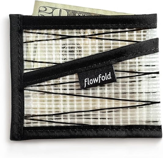 Flowfold Recycled Sailcloth Wallets - 3 Pocket Card Holder Wallet, Front Pocket Wallet, Slim Card Holder Wallet Made in USA (White Sailcloth)