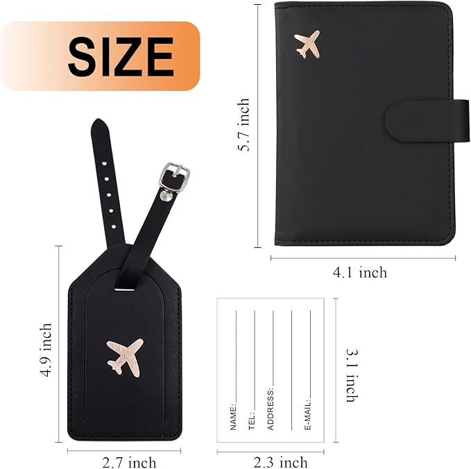 Melsbrinna Rfid Passport Holder for Travel women/Men Set Travel Suitcase Tag, Cute Passport Wallet Rfid Blocking Card Slots, Rfid Passport Cover/CaseTravel Wallet (Black)