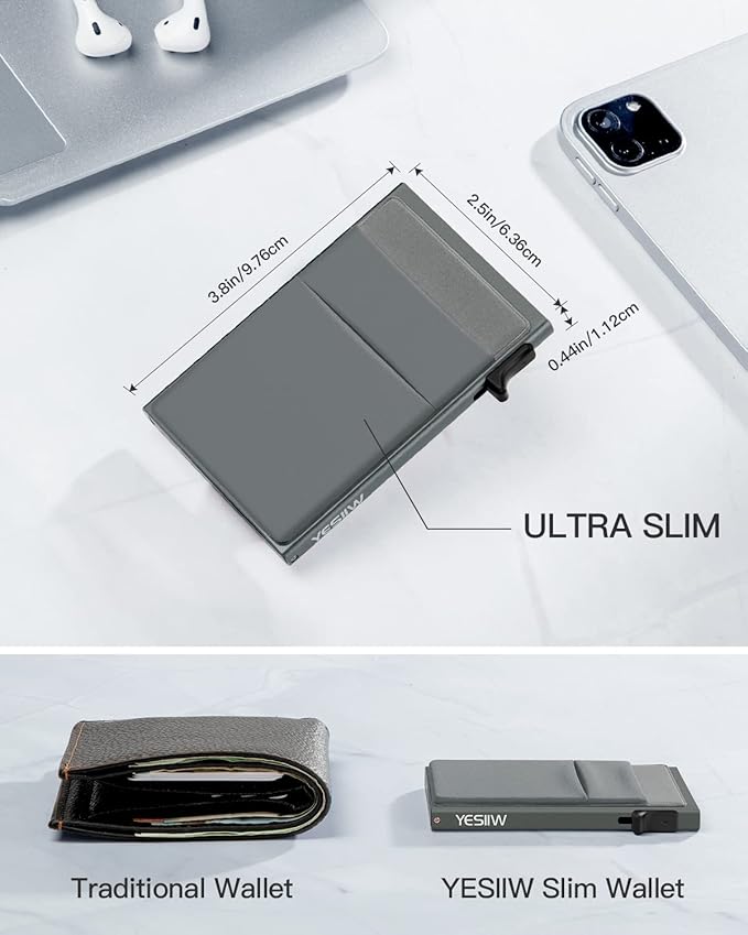 YESIIW Credit Card Holder Wallet for Men RFID Blocking Slim Minimalist Metal Wallet with Money Pocket Contactless Card Protector