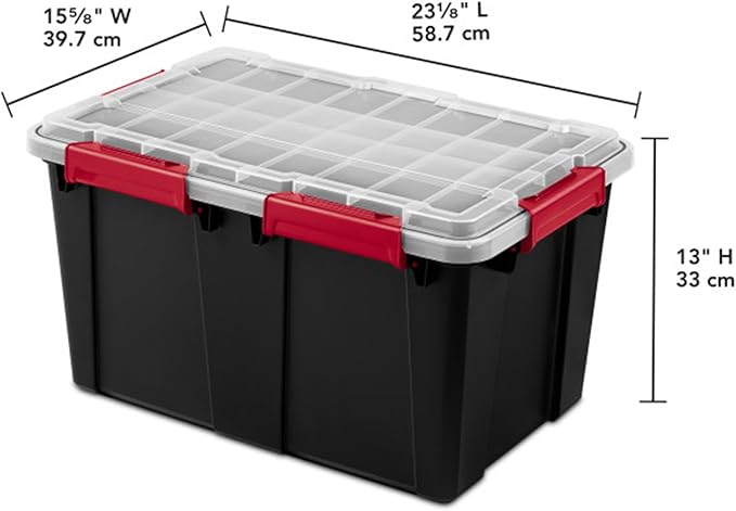 Sterilite 16 Pack Gasket Box, Stackable Plastic 13.5 Gallon Storage Container with Lids, Black - Waterproof and Dustproof Tote for Home Organization