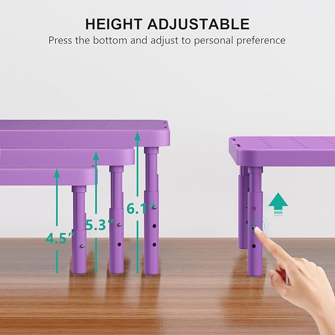 WALI Computer Monitor Stand for Desk, Adjustable Laptop Riser, Desk Monitor Stand Underneath Storage for Office, Home, School Supplies (PTT001-V), 1 Pack, Violet