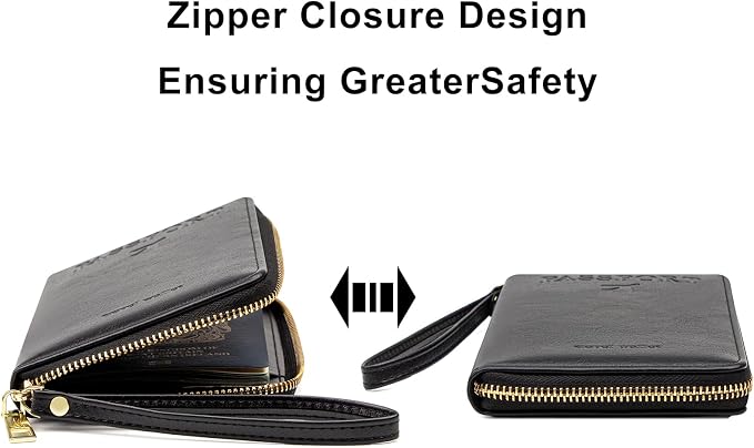 defway Passport Holder Travel Wallet - RFID Blocking Passport Holder Card Slots, PU Leather Travel Wallet Cover, Organizer for Documents Travel Essentials (Black)