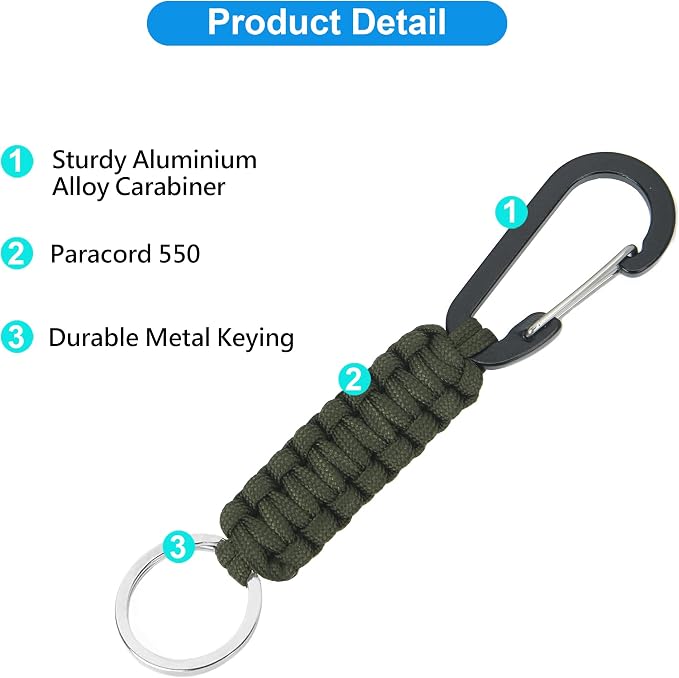 2 Pieces Paracord Keychain with Carabiner,Lanyard Clip for Keys Water Bottle Holder Backpack