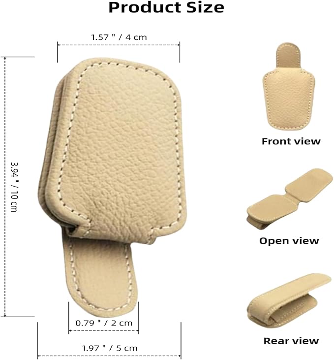 GoldenLife Sunglass Holder for Car, Magnetic Leather Sunglasses Holder and Ticket Card Clip, Car Visor Accessories, 2 Packs（Beige）