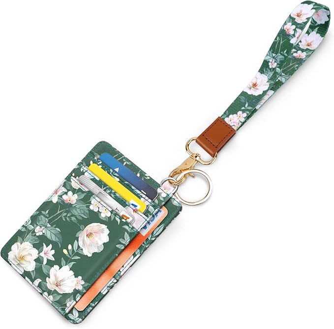 Coco Rossi Slim Front Pocket Wallet RFID ID Card Holder Cute Small Wallet with Wrist Lanyards Key Chain Holder for Women,Alpine Green