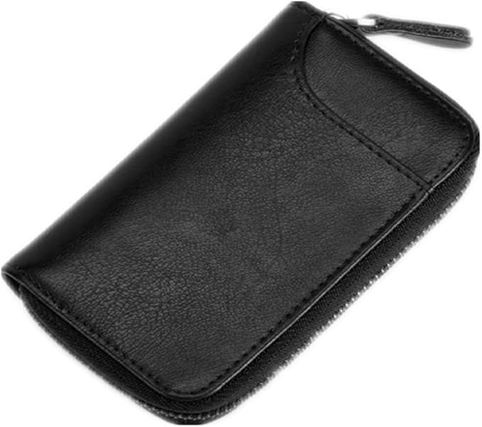 BAKUN Large Zipper Leather Car Key Case, Key Holder Key Organizer Wallet, With 16 Hooks(Black)