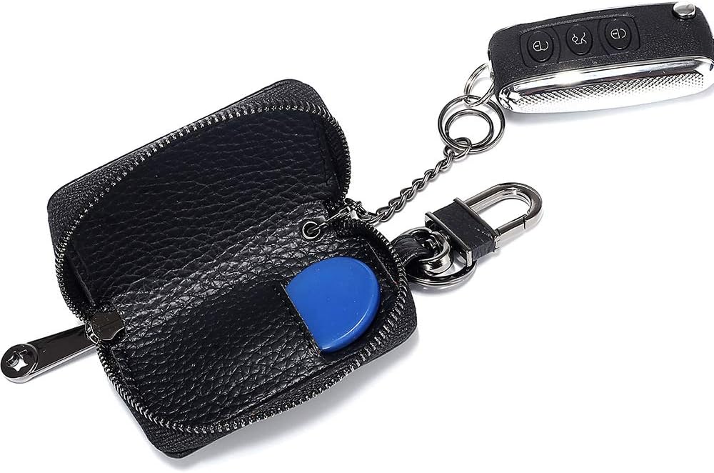 Leather Key Case Holder Auto Key Chain Protector Cover Zipper Bag Remote Fob for Car