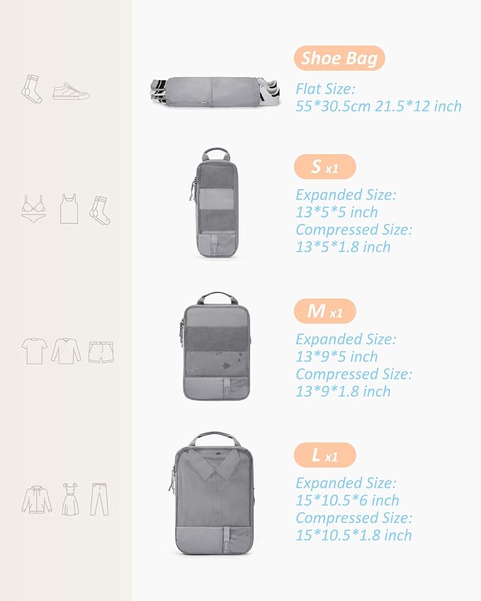 BAGSMART 6 Set /4 Set/2 Set Compression Packing Cubes for Travel, Lightweight Luggage Organizer Bags, Durable Space Saver Bags Travel Essentials