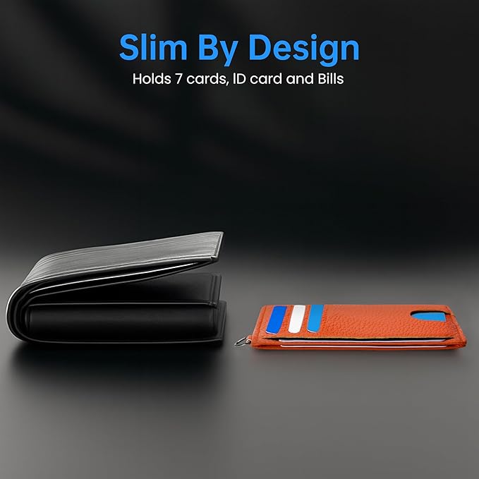 Mayski Slim Wallet, Credit Card Holder for Women, Minimalist Front Pocket RFID Blocking Card Cases, Small Wallet Women Men(Lichee Orange)