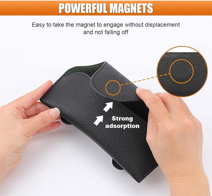 Sunglass Holder for Car Visor, Magnetic Leather Auto Sun Visor Eyeglasses Protective Storage Case with Mount Clip, Vehicle Interior Eyewear Organizer Accessory for Most Cars (Black)