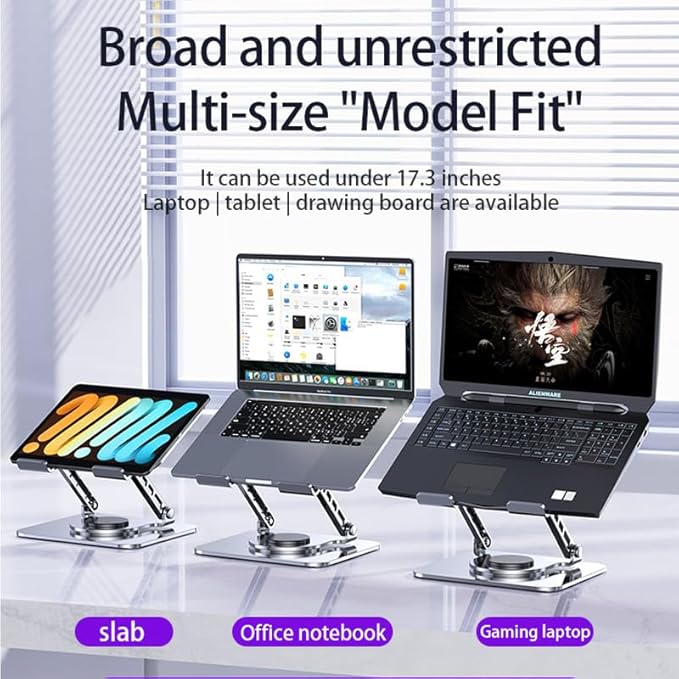 Adjustable Laptop Stand, 360 Degree Rotation, Lift, Folding Heat Dissipation Full Body Carbon Drill Material Metal Tablet Portable Stand Compatible with 21-inch Laptop, ipad Tablet - Silver