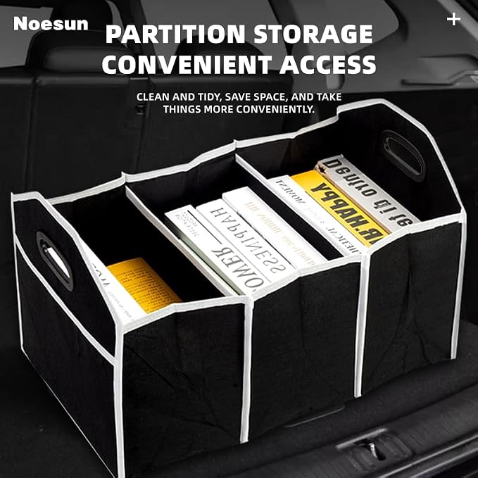 Noesun Foldable Car Trunk Organizer, Large-Capacity Storage Box with Reinforced Handles, Multi-Compartment Collapsible Organizer for SUV, Sedan, and Home Use