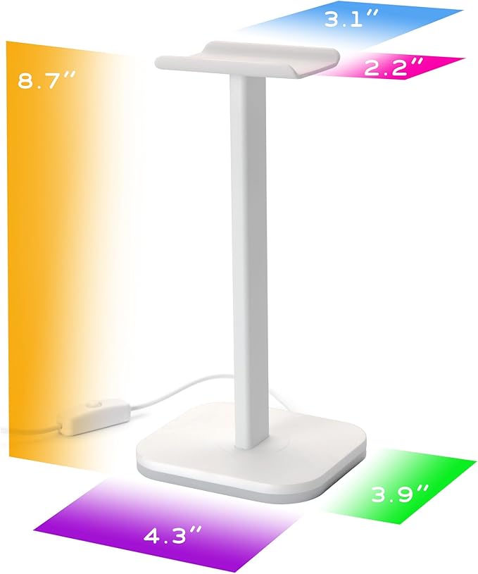 RGB Headphone Stand for Gaming – Modern Aluminum Headset Holder for Desk - Sleek Display for Over-Ear Headphones (Accessory )– Gift for Boys- White