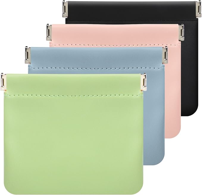 4Pcs Small Makeup Bag for Purse, 4.7in Pocket Cosmetic Bag Organizers, Waterproof PU Leather Pouches for Purse, Portable Squeeze Coin Purse for Women Mini Travel Jewelry Storage Pouch (Summer)