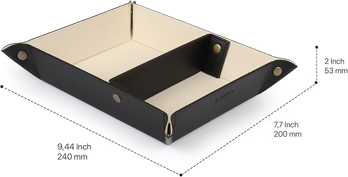 Londo Leather Tray Organizer - Practical Lightweight Water Resistant Computer Table Desk Storage Box for Wallets, Watches, Keys, Coins, Cell Phones and Office Equipment