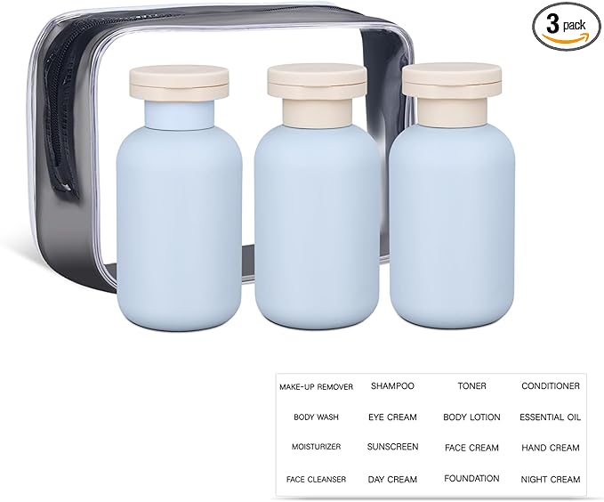 ASEVAT 3.4 oz Plastic Squeeze Bottle for Lotion, Plastic Empty Shampoo Conditioner Container, Plastic Travel Size Toiletries Bottles for Shampoo, Lotion, Cream and Liquids (3 Pcs)