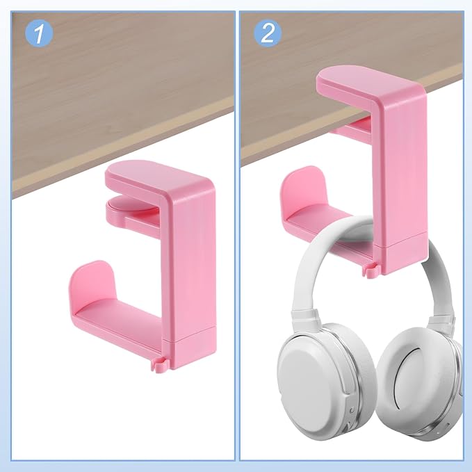 HARFINGTON Headphone Stand Holder 360 Degree Adjustable Clamp Desk Hook Clamp 0.39"-1.65" Clamping Range PC Gaming Headset Stand for Headphone Earphone, Pink