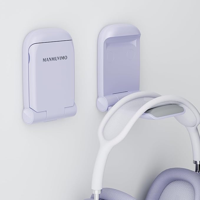 MAMUVIMO Headphone Stand, Headset Stand Foldable ＆ Sticky, Headphone Holder Hook Mount with Non-Slip Silicone, Adhesive Earphone Desk Hanger Clip Space-Saving for Airpods Max, All Earphones- Purple