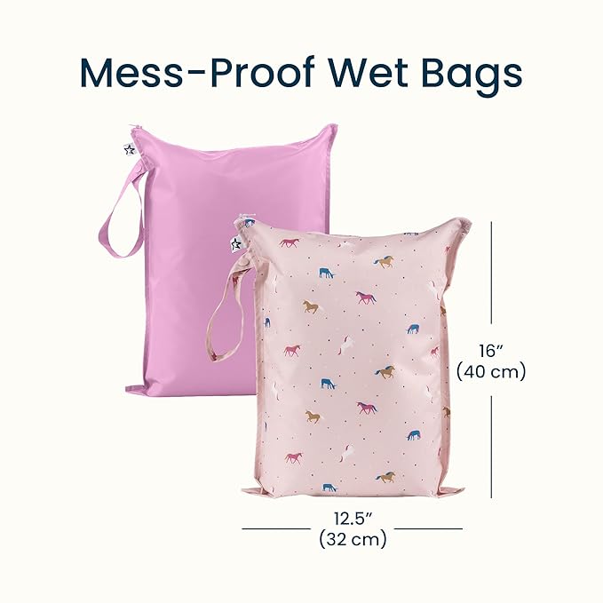 Tiny Twinkle Mess Proof Wet Bags | 2-Pack Reusable Waterproof Wet Bags for Swimsuits | Baby Clothes | Travel & Diaper Bag (Unicorn)