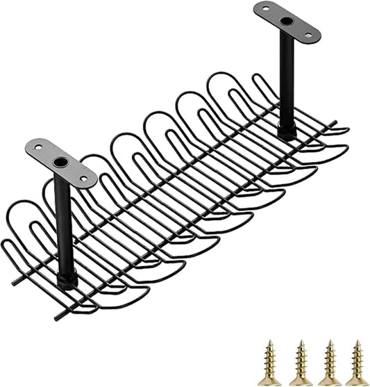 1 Pack Cable Management Tray, 14 Inches Under Desk Cable Holder for Wire Organization, Heavy Metal Cord Organizer Ideal for Computer Home Office Standing Desks to Hide Power Strips (Black)
