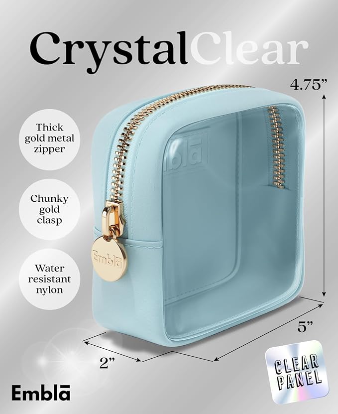 Embla Clear Small Makeup Bag for Purse Cute Mini Make Up Nylon Organizers Tiny Cosmetic Bags for Women Girls Little Toiletry Travel Pouches Zipper Skincare Pouch Organizer Blue