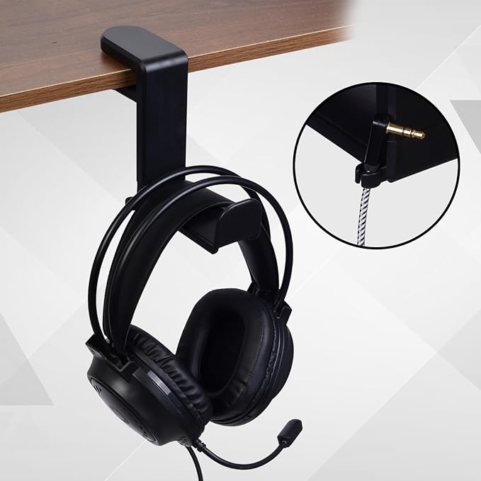 Headphone Stand for Desk - Clamp On Headset Holder with 360° Rotation & Cable Management - Universal Desktop Headphone Hanger Hook for All Headsets