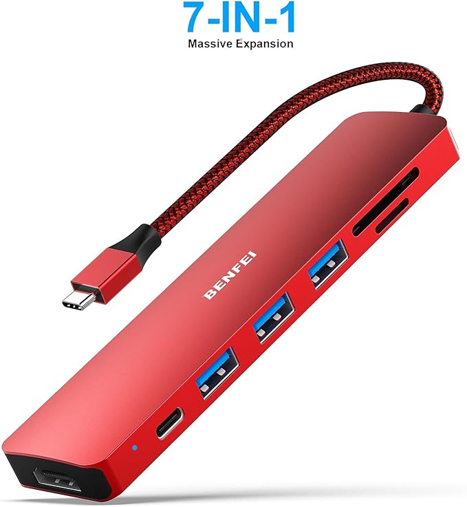 BENFEI USB C HUB 7-in-1, USB-C HUB Multiport Adapter with HDMI (4K @ 60Hz Certified)/100W Power Delivery/3*USB 3.0 5Gbps/SD/TF Card Reader (160MB/s) for iPhone 15 Pro/Max MacBook iPad Pro iMac S23