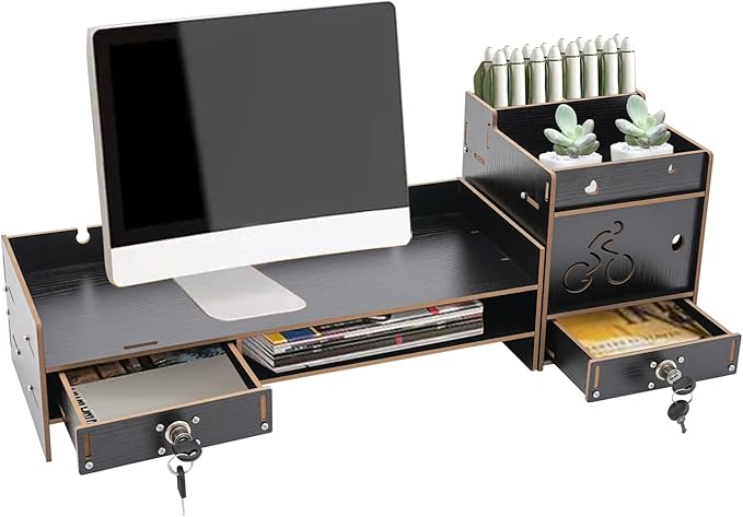 Desktop Monitor Stand with Drawer, Adjustable Laptop Riser Monitor Riser, Computer Monitor Booster Stand for Home Office