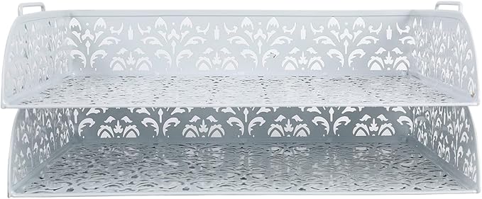 PAG 2 Tier Desktop File Organizer Metal Stackable Letter Tray Paper Holder Rack for Desk, White