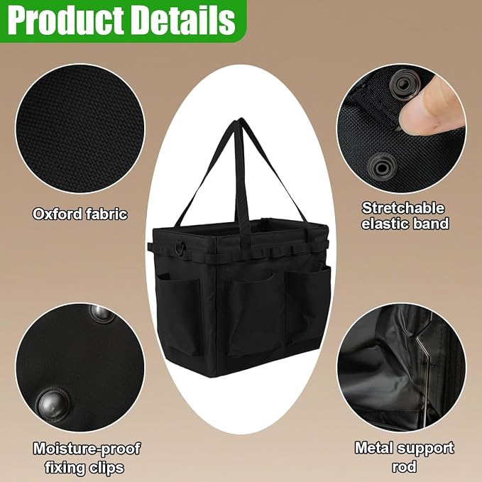 Collapsible Car Trunk Organizer - Large Foldable Grilling Tools Storage Bin Basket with 4 Pockets & Long Strap, Heavy-Duty Trunk Tote Bag for SUV Truck Camping Gear BBq Tools Organizer(Black)