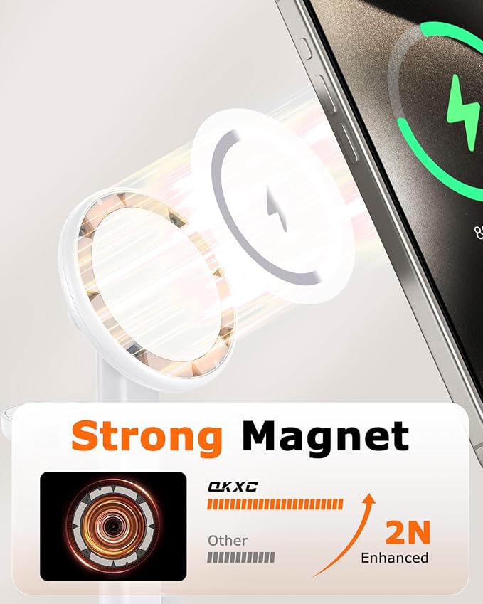 Magnetic Wireless Charger Mag-Safe 3 in 1 Charging Station,15W Max Foldable Wireless Charging Stand for iPhone 17/16/15/14/13/12, Fast Travel Charger for Multiple Devices iWatch Airpods (White)