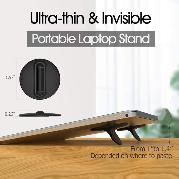 CQ Portable Invisible Laptop Stand for Desk, Ergonomic Computer Keyboard Riser Stand, 2PCS Repeatable Self-Adhesive Laptop Feet, Mini Foldable Laptop Cooling Pad