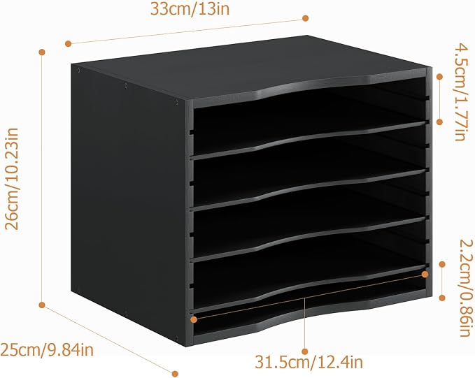 Bamjoy Wood 5 Tier Desktop Organizer, Paper Organizer Mail Sorter, File Holder Letter Document Storage with Adjustable Shelves for School Home Office, Black