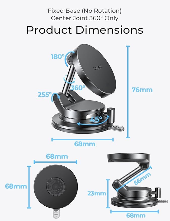 LISEN 15W Magsafe Car Mount Charger, Magnetic Wireless Car Charger, Suction Phone Mount, Vacuum Magnetic Phone Holder for Car Mount for iPhone 17 Pro Max 16 15 14 13 12, Samsung S26/S25, Pixel 10 Pro