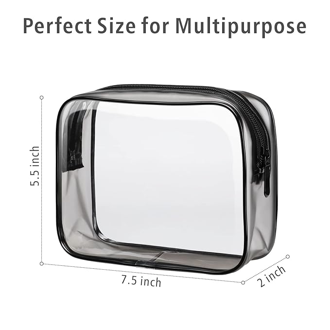 PACKISM Clear Toiletry Bag - TSA Approved Toiletry Bag 3 Pack Same Medium Size, Quart Size Bag Travel Makeup Cosmetic Bag, Carry on Airport Airline Compliant Bag, Black