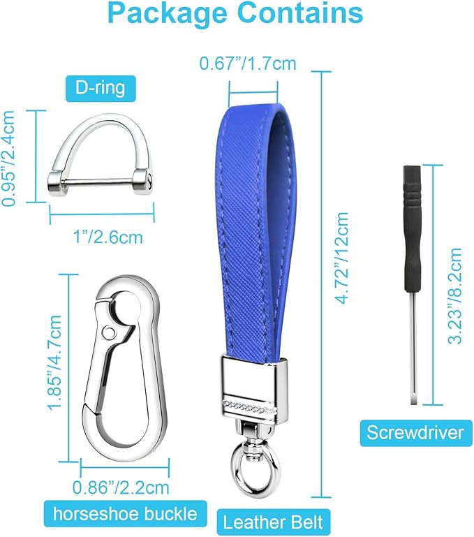 QBUC Genuine Leather Car Keychain,Universal Heavy Duty Metal Key Chain Accessories,Car Fob Key Keychain Holder with 360 Degree Rotatable Snap Swivel and Anti-Lost D-Ring for Men Women(Dark Blue)