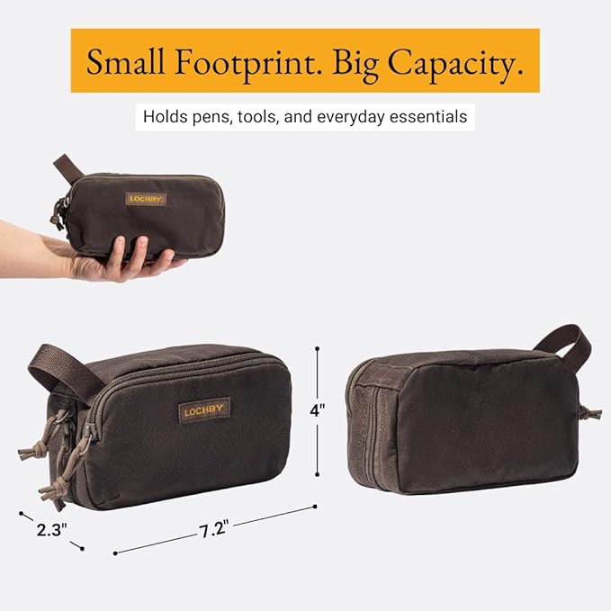 LOCHBY® Venture Pouch | Multipurpose Tactical Tool Bag | Water Resistant Waxed Canvas | Dual-Sided Zipper Pouch | for Motorcycle, Bike, EDC, Pen, Pencil, Art, Tech & Travel