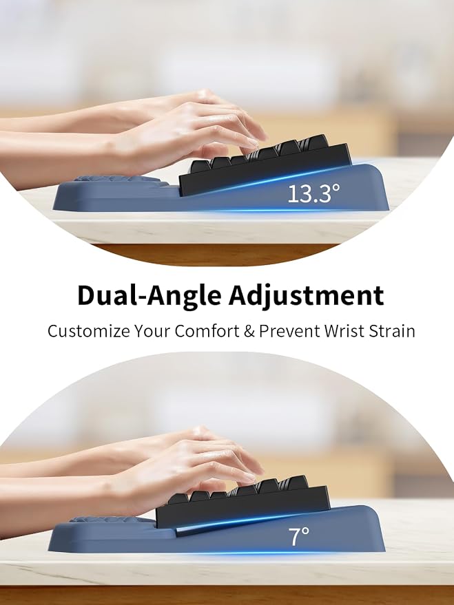 3-in-1 Ergonomic Keyboard Stand with Wrist Rest & Mouse Pad Set, Comfy Keyboard Riser Holder Soft Mousepad with Massage Design, Memory Foam and Non-Slip PU Base for Pain Relief, Blue