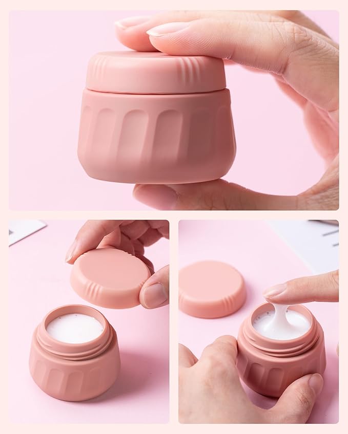 Mrsdry Travel Containers for Toiletries, TSA Approved Travel Size Toiletries 4 Pack, Refillable Containers, With Clear Bag, Leak Proof Silicone Jars, Essentials Creams Jars Carrying Small Items