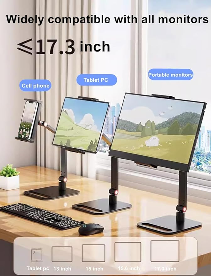 Portable Monitor Holder for 12-17.3 Inch Screen Desk Holder Metal Stand 16 Inch Universal Expandable Display Base 12.9inch Tablet Stand Adjustable Portable Monitor Desktop Clamp