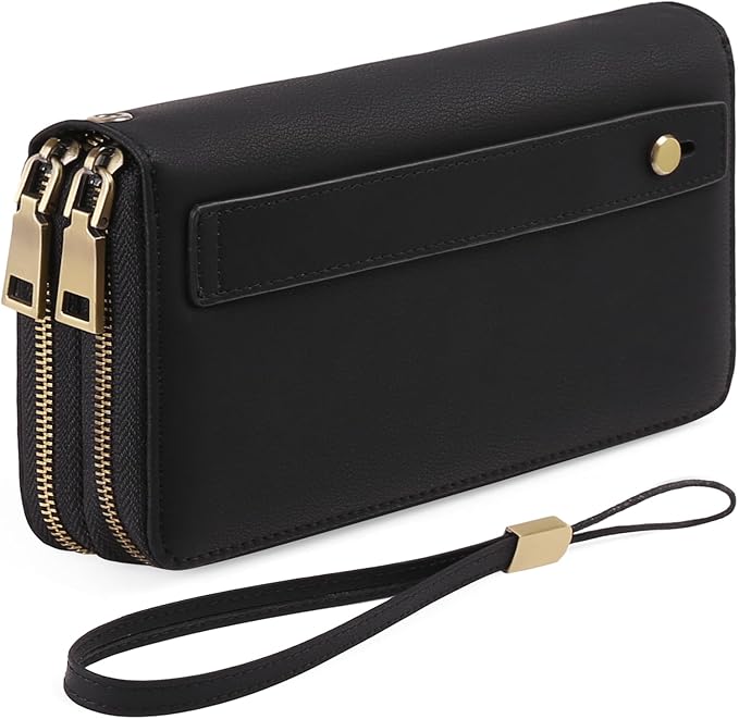 GAEKEAO Wallet for Women Clutch RFID Blocking Wristlet Leather Purse Large Capacity Credit Card Holder with Grip Hand Strap