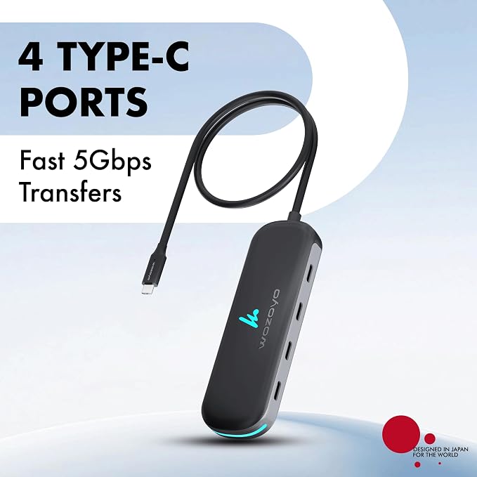 Type C to 4 in 1 Type C Hub, Wozoyo 4XType C 5 Gbps, Data Transfer Upto 5Gbps, Plug & Play, Multiport Type C Hub with 30cm Cable, Compatible with MacBook, Tablet, Smartphones and Type C Devices