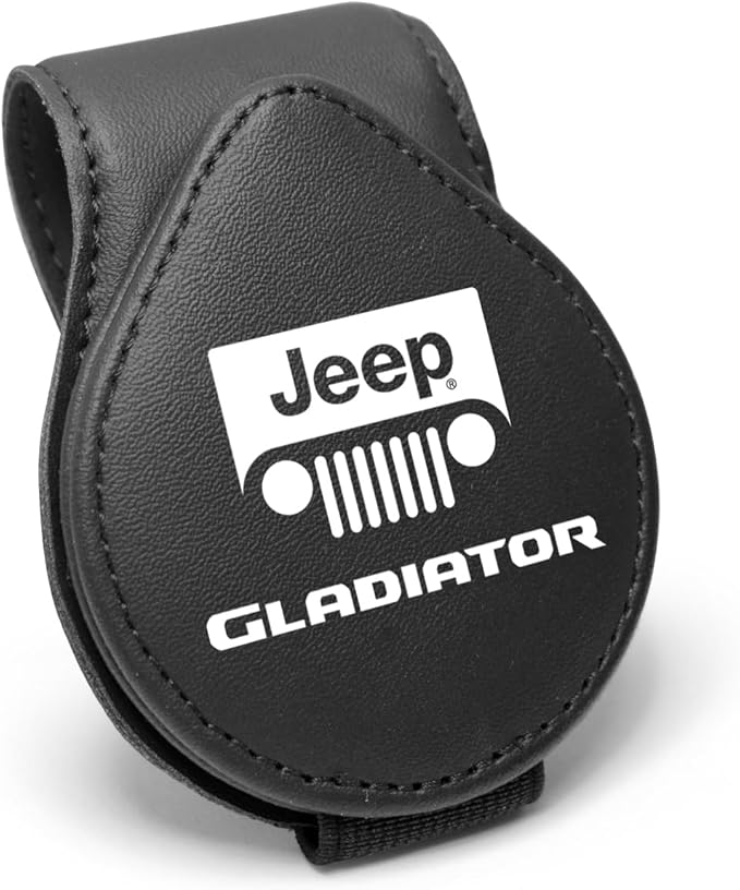 iPick Image for Jeep Gladiator Logo Black Leather Magnetic Sunglass Holder Car Sun Visor Mount Clip - Official Licensed