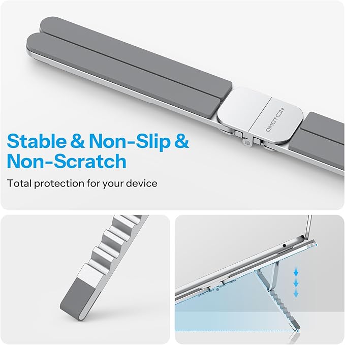 OMOTON LA15 Foldable & Portable Laptop Stand for Desk, [360° Support Feet+Lightweight] Tablet Stand for Desk and Travel, 6 Level Height Ergonomic Aluminum Computer Holder for 10-16" Laptops