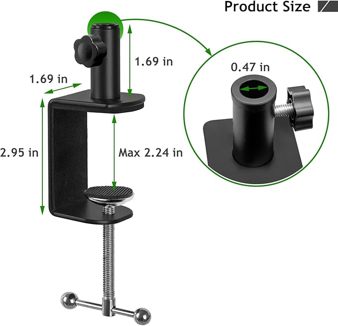 Heavy Duty Metal Table Mount Clamp, Metal Desk Clamp for Mic Boom Arm Stand Adjustable Mic C Clamp Can be Mounted Against the Wall, Fits up to 2.24"/5.7cm Desktop Thickness
