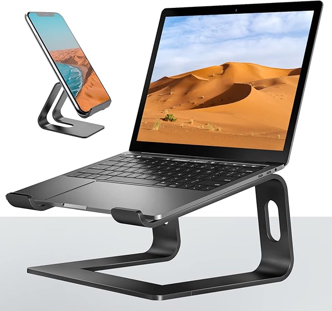 Laptop Stand for Desk Aluminum Laptop Riser Holder for All laptops 10-17 Inches,Include A Cell Phone Stand(Black)