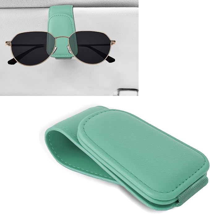 Sunglass Holder for Car, Car Sunglass Holder, Magnetic Leather Sunglasses Holder and Ticket Card Clip, Auto Multi-Functional Sun Visor Eyeglass Holders for SUV Pickup Truck (Neilan)