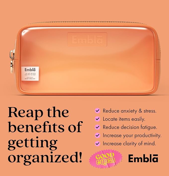 Embla Medium Clear Makeup Bag Travel for Toiletries Cute Make Up Nylon Organizer Pouches Quart Size Cosmetic Bags for Women Girls Zipper Toiletry Skincare Pouch Organizer for Purse Orange
