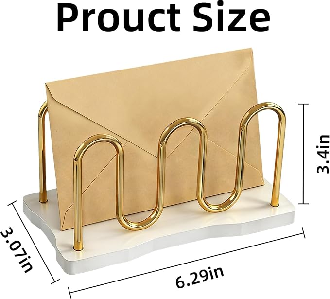 Mail Holder Organizer Countertop, Metal Mail Sorter for Desk, Cutout Mail Storage Bills Organizer Letter Tray Design with Bamboo Base for Home Office (White)